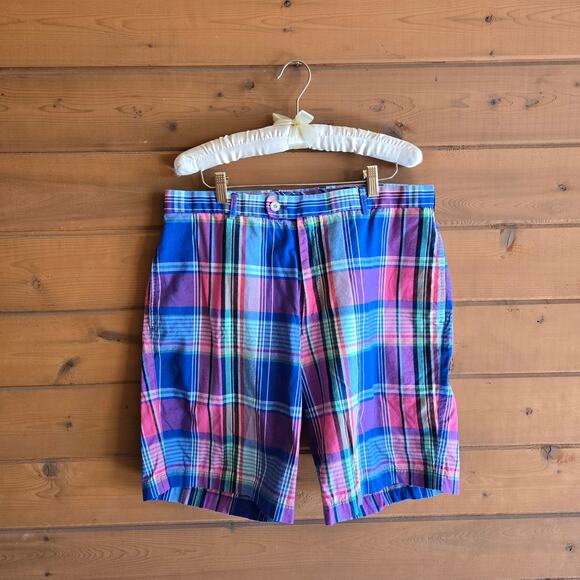 Peter Millar Other - Peter Millar Short Madras Multicolor Plaid Red Blue Bermuda 36 Golf Easter Prep
